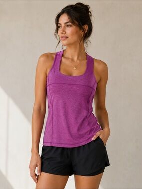 Lululemon Heathered Berry Purple Racerback Tank Built-In Bra Size 10